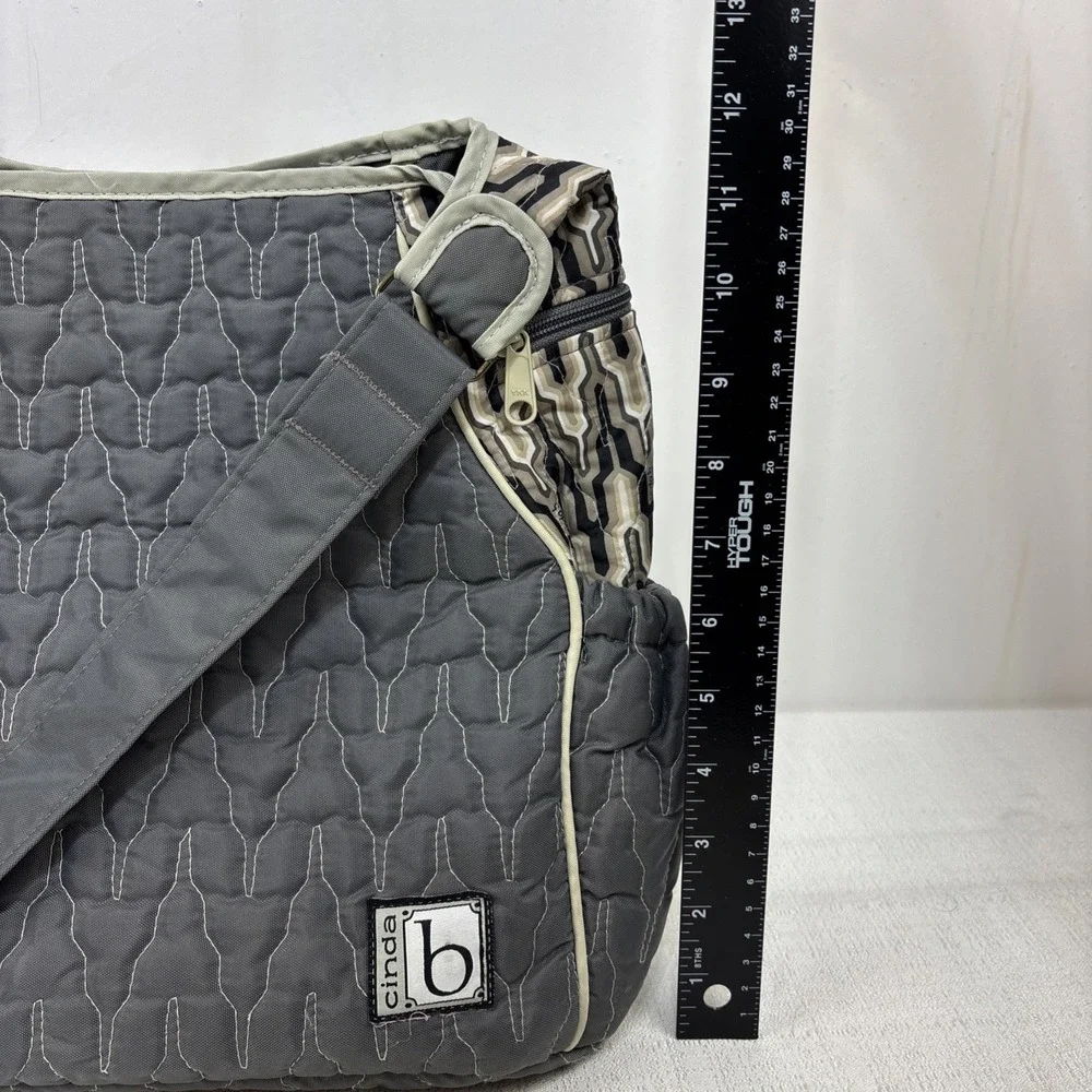 Cinda B Tote Bag Diaper Shoulder Bag Gray Quilted Adjustable Strap Snap Close‎